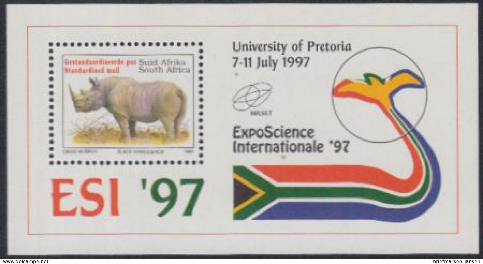 Südafrika Mi.Nr. Block 60 Wissenschaftsmesse EXPO Science '97, Nashorn - Altri & Non Classificati