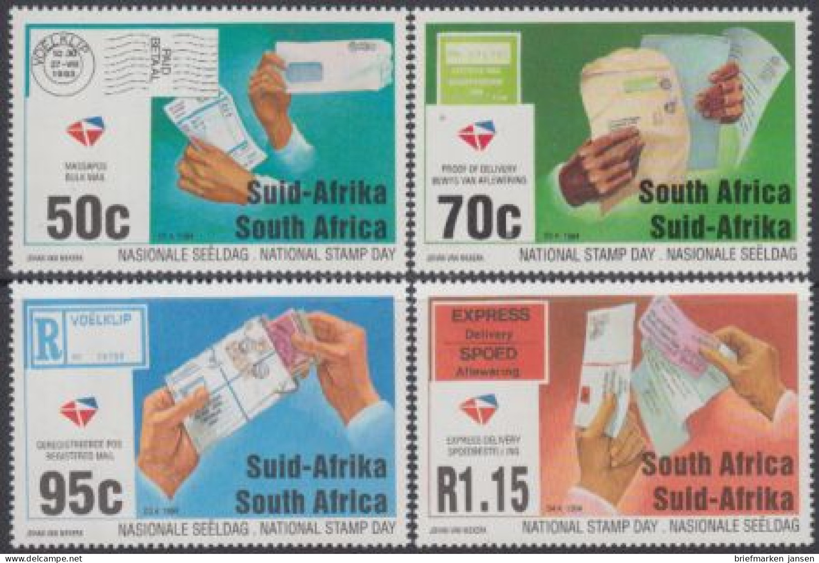 Südafrika Mi.Nr. 940-43 Nationaler Briefmarkentag, Postsendungen (4 Werte) - Other & Unclassified