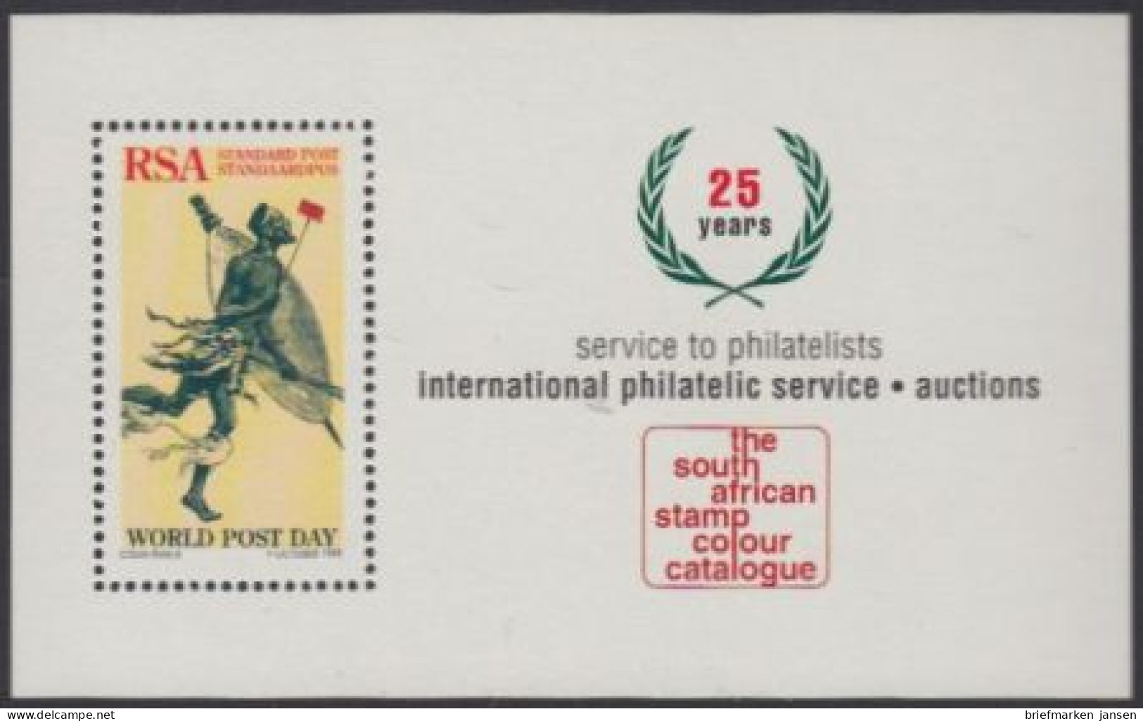 Südafrika Mi.Nr. Block 58 25Jahre Philatelist.Farbkatalog, Afrik.Postläufer - Other & Unclassified