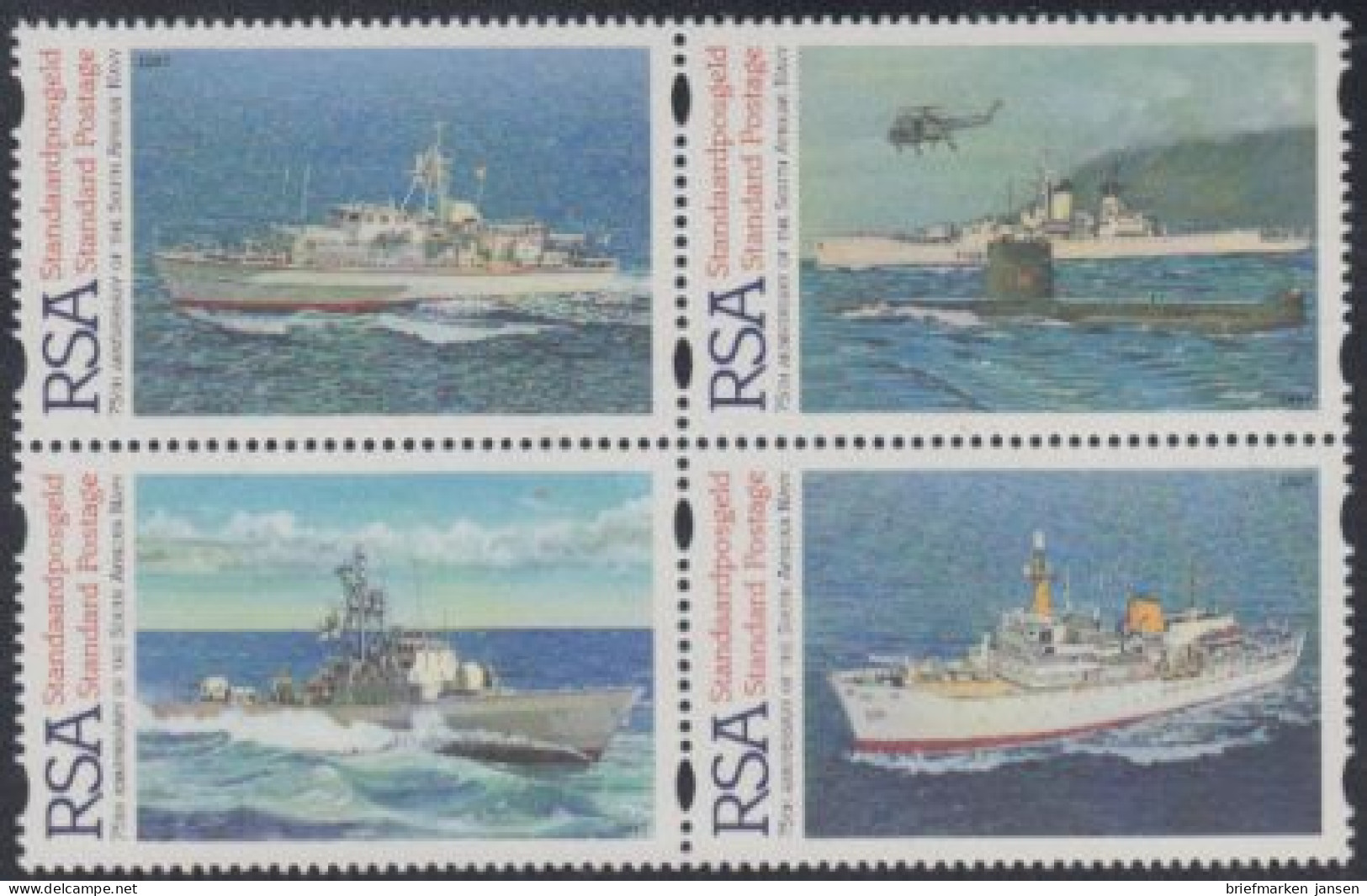 Südafrika Mi.Nr. Zdr.1043-46 75Jahre Seestreitkräfte (Viererblock) - Other & Unclassified