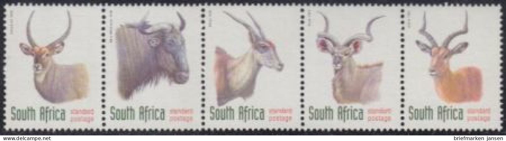 Südafrika Mi.Nr. Zdr.1124-28yA Freim. Einheimische Tiere (Fünferstreifen) - Other & Unclassified