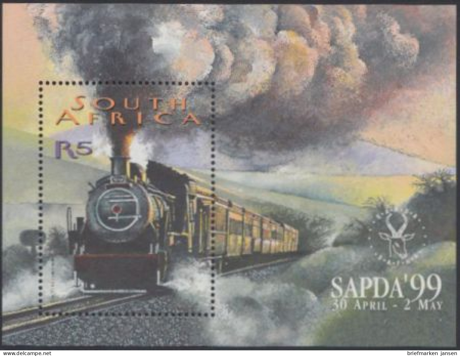 Südafrika Mi.Nr. Block 76 Briefmarkenausstellung SAPDA'99, Dampflok - Other & Unclassified