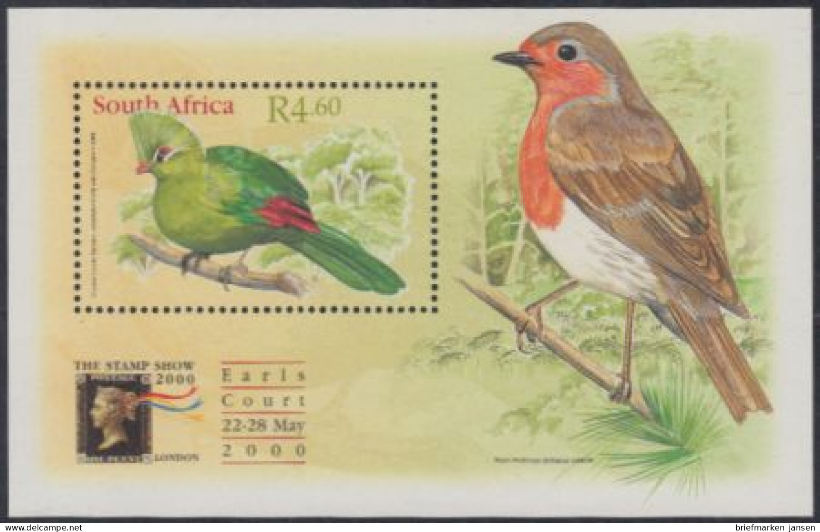 Südafrika Mi.Nr. Block 80 Briefmarkenausstellung THE STAMP SHOW 2000, Turako - Autres & Non Classés