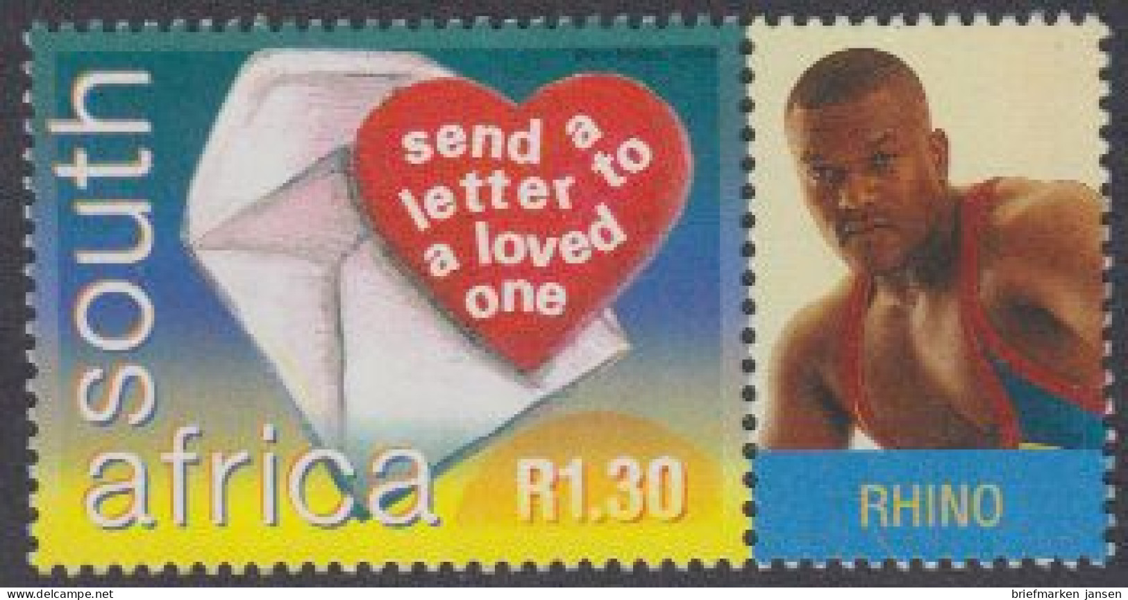 Südafrika Mi.Nr. 1281C Weltposttag, Briefumschlag, Herz (1,30 Mit Zierfeld) - Andere & Zonder Classificatie