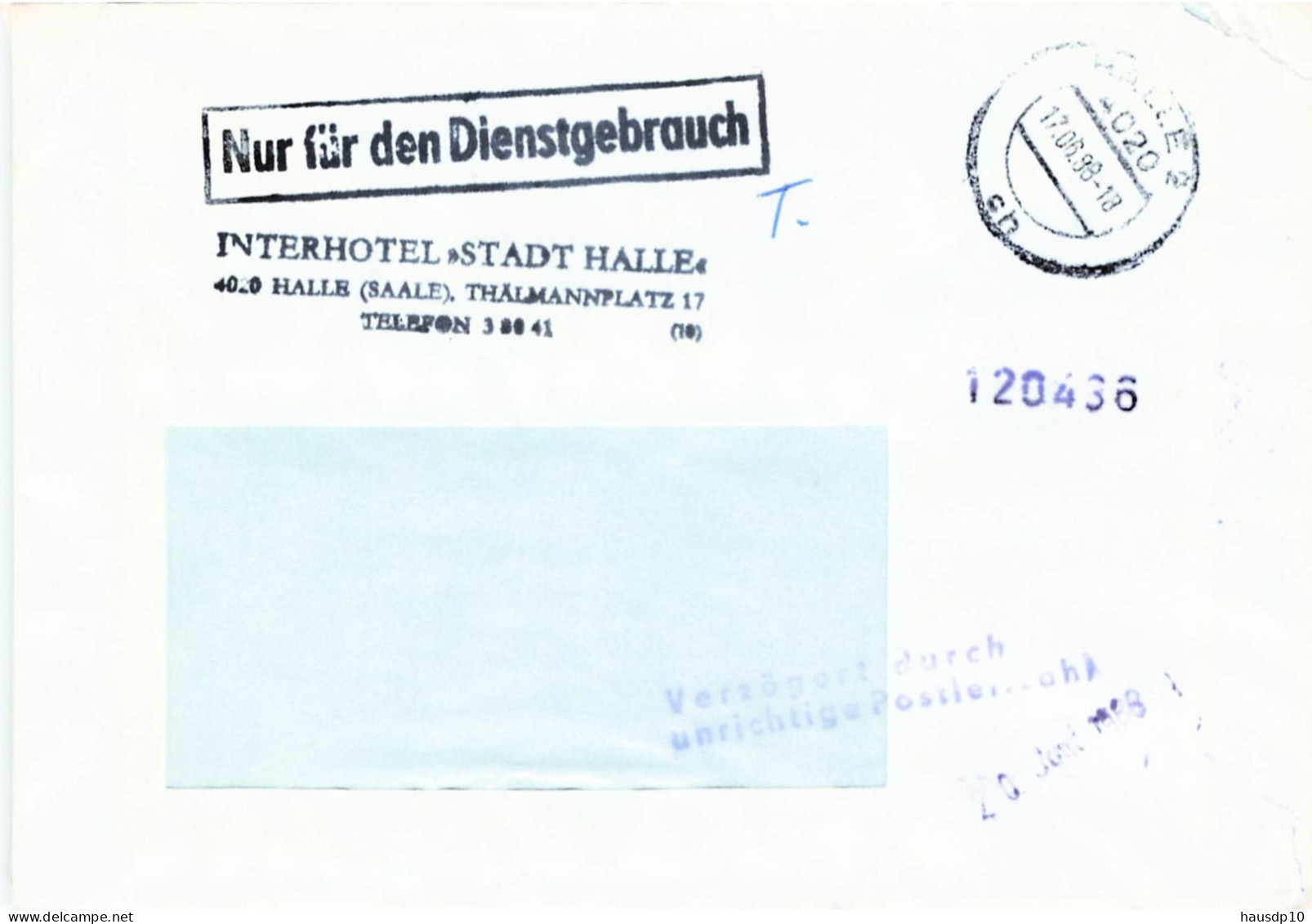 DDR Dienst Brief - Nur Für Den Dienstgebrauch - Interhotel Hotel Stadt Halle 1988 - Zentraler Kurierdienst