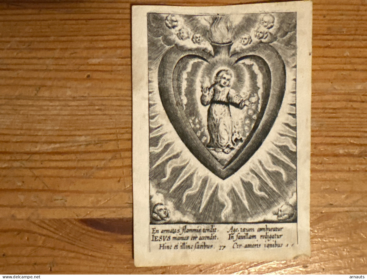 Kopergravure Peachment Perkament Jesus Hart In Vlammen Staat…  6,5x9,5 Cm Holy Card Image Pieuse - Collections