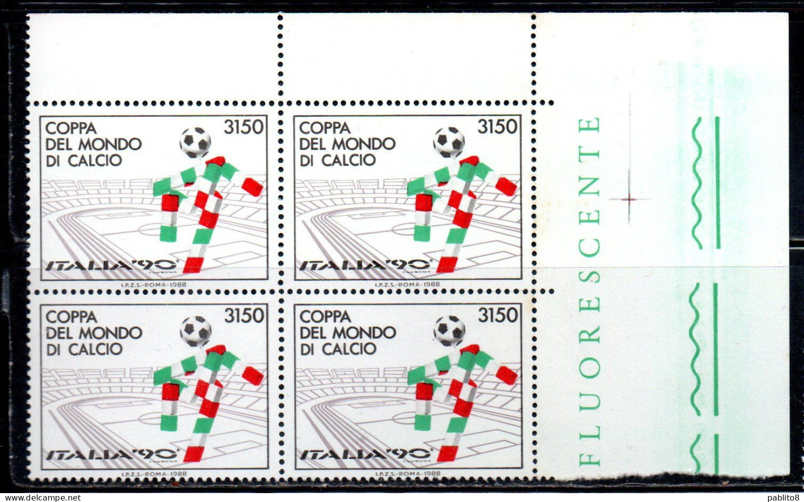 ITALIA REPUBBLICA ITALY 1988 LO SPORT ITALIANO COPPA DEL MONDO CUP 90 MASCOTTE CIAO QUARTINA ANGOLO DI FOGLIO MNH - 1971-80: Mint/hinged