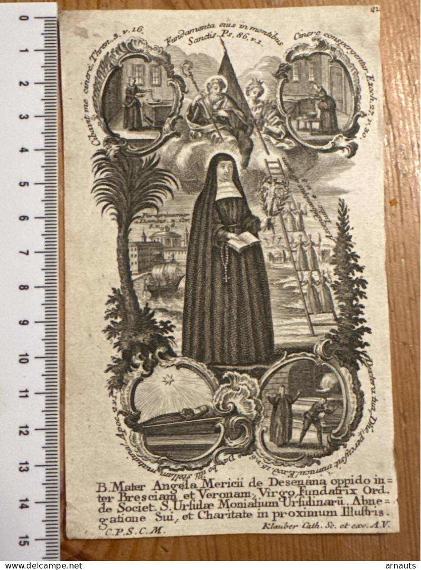 Kopergravure Papier 7 X 12 Cm B. Mater Angela Mericii De Desen Virgo Fundatrix St. Ursula Klauber - Collezioni