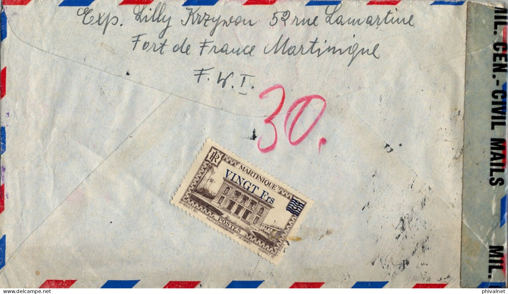 1947 MARTINIQUE , FORT DE FRANCE / WIEN , CORREO AÉREO , CENSURA ESTAMPADA EN AUSTRIA , SOBRE CIRCULADO - Lettres & Documents