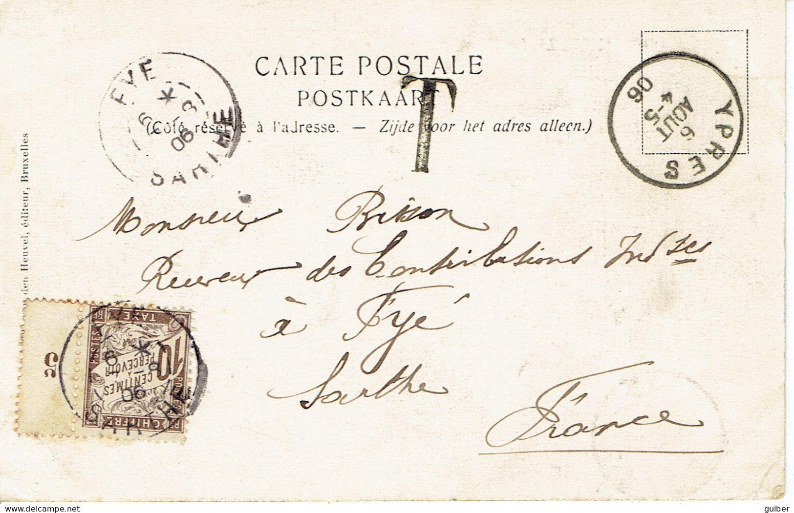 Ypres La Grand'place N°51  1906 Van De Heuvel  Voir Verso Taxe - Ieper