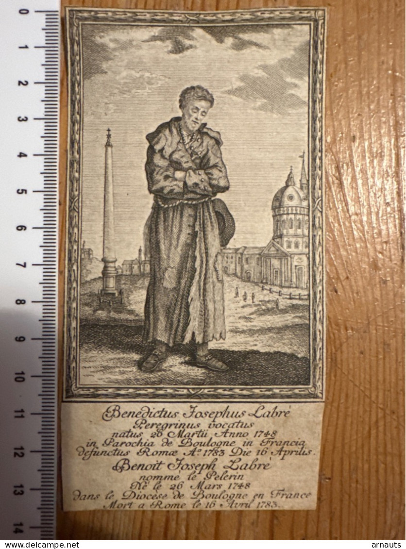 Kopergravure Papier 7 X 13,5 Cm Benedictus Josephus Labre Peregrinus Vocatus *1748 Boulogne France Pelerin +1783 Rome - Collections