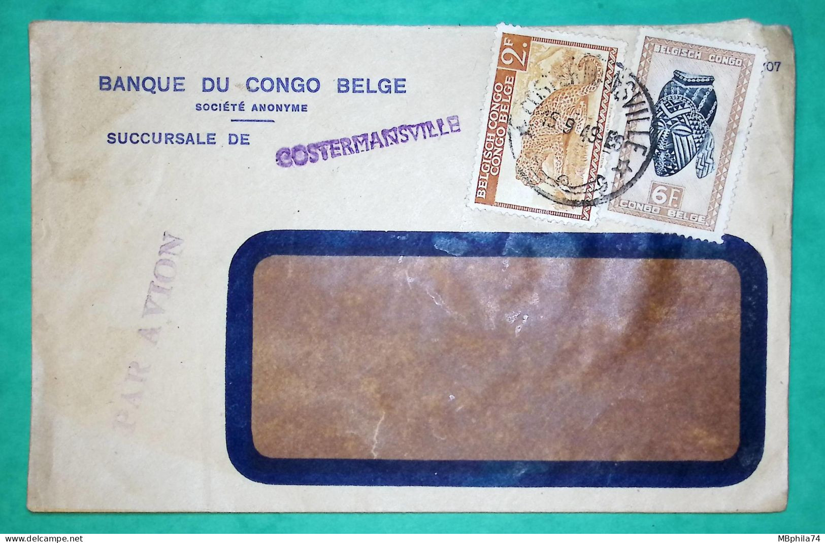 LETTRE PAR AVION AIR MAIL CONGO BELGE BELGISCH CONGO BANQUE COSTERMANSVILLE BUKAVU 1949 COVER - Covers & Documents