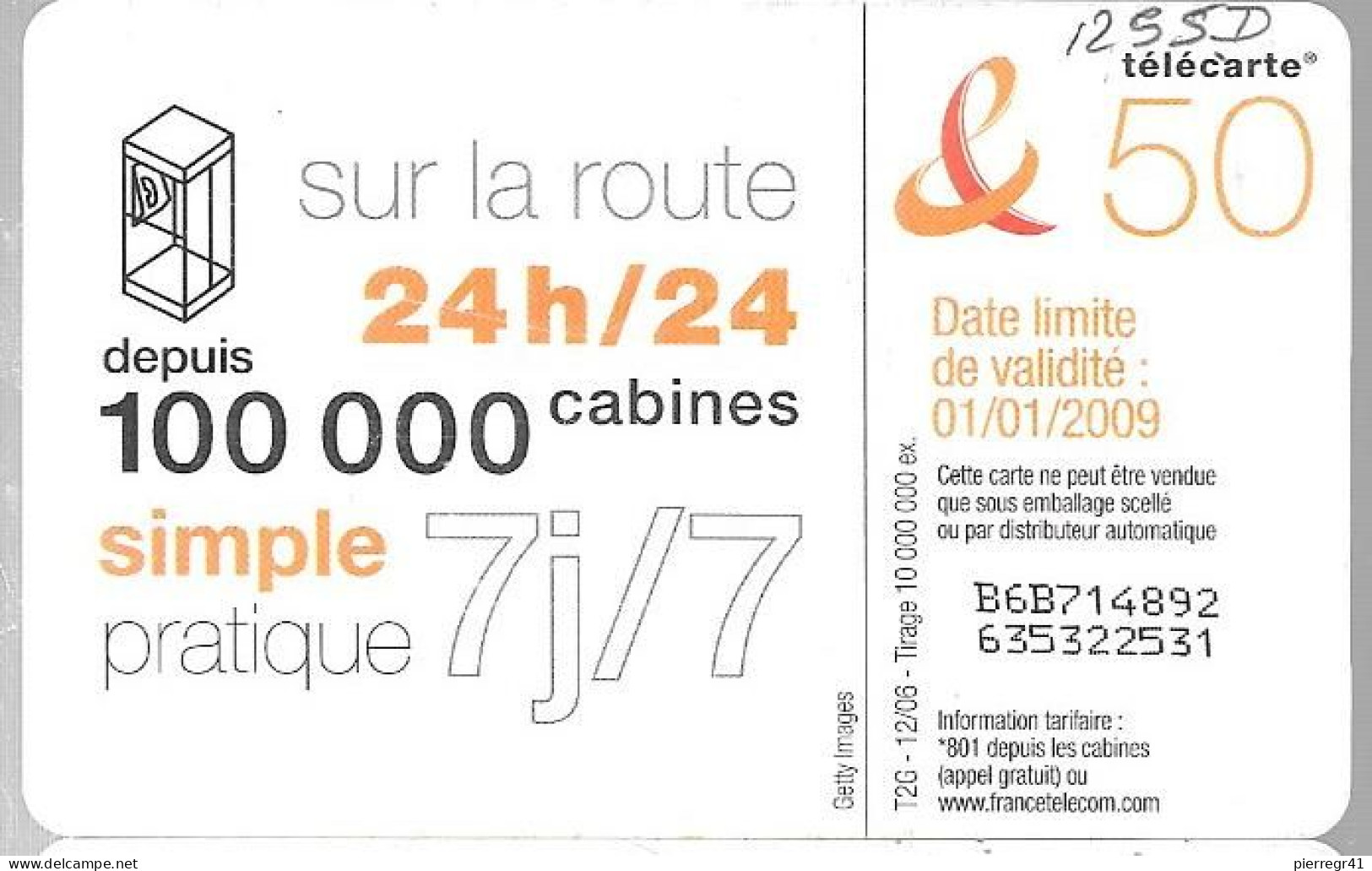 CARTE-PUBLIC-50U-F1355D-GEM1-12/06-DANSE 1-Exp01/01/2009-UTILISE-TBE - 2007