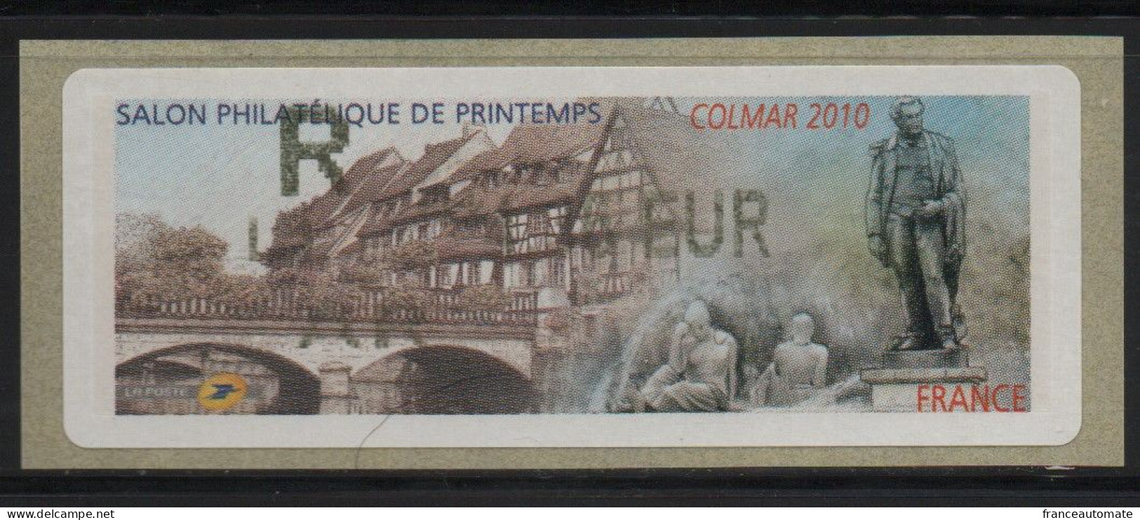 Atm, Lisa2, Salon Philatélique De COLMAR, 23 04 2010. LETTRE RECOMMANDEE R L 1 AR 4.36€. STATUE DE ARMAND BRUAT - 2010-... Illustrated Franking Labels