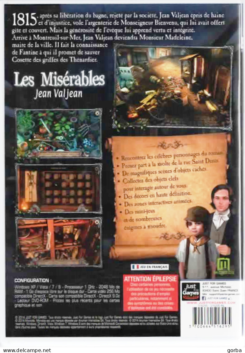 * JEU  PC - Aventures Et Objets Cachés - Les Misérables - Jean Valjean -  1 DVD - Juegos PC