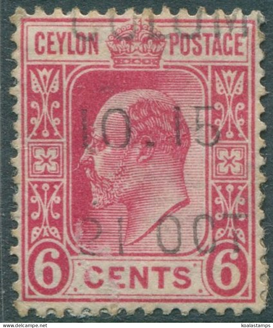 Ceylon 1908 SG291 6c Carmine KEVII Mult Crown CA Wmk Toned Perfs FU (amd) - Sri Lanka (Ceylon) (1948-...)