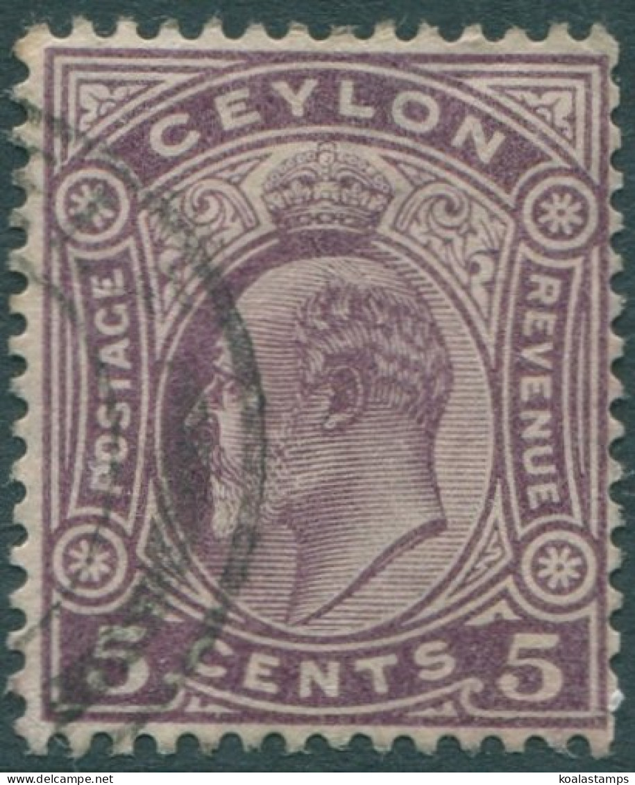Ceylon 1908 SG289 5c Deep Purple KEVII Mult Crown CA Wmk #2 FU (amd) - Sri Lanka (Ceylon) (1948-...)