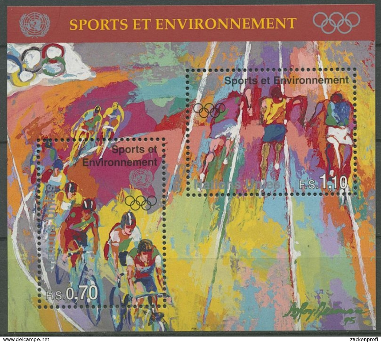 UNO Genf 1996 100 Jahre Olympische Spiele D. Neuzeit Block 8 Postfrisch (C14019) - Blocks & Kleinbögen