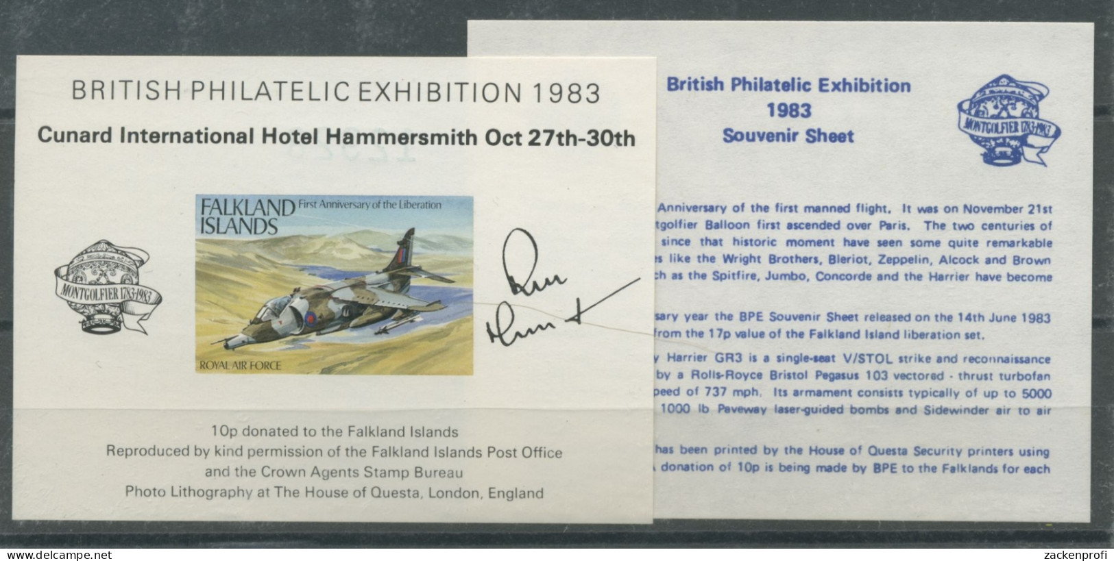Falkland-Inseln 1983 200 Jahre Luftfahrt Ausstellungblock Postfrisch (R26156) - Falkland