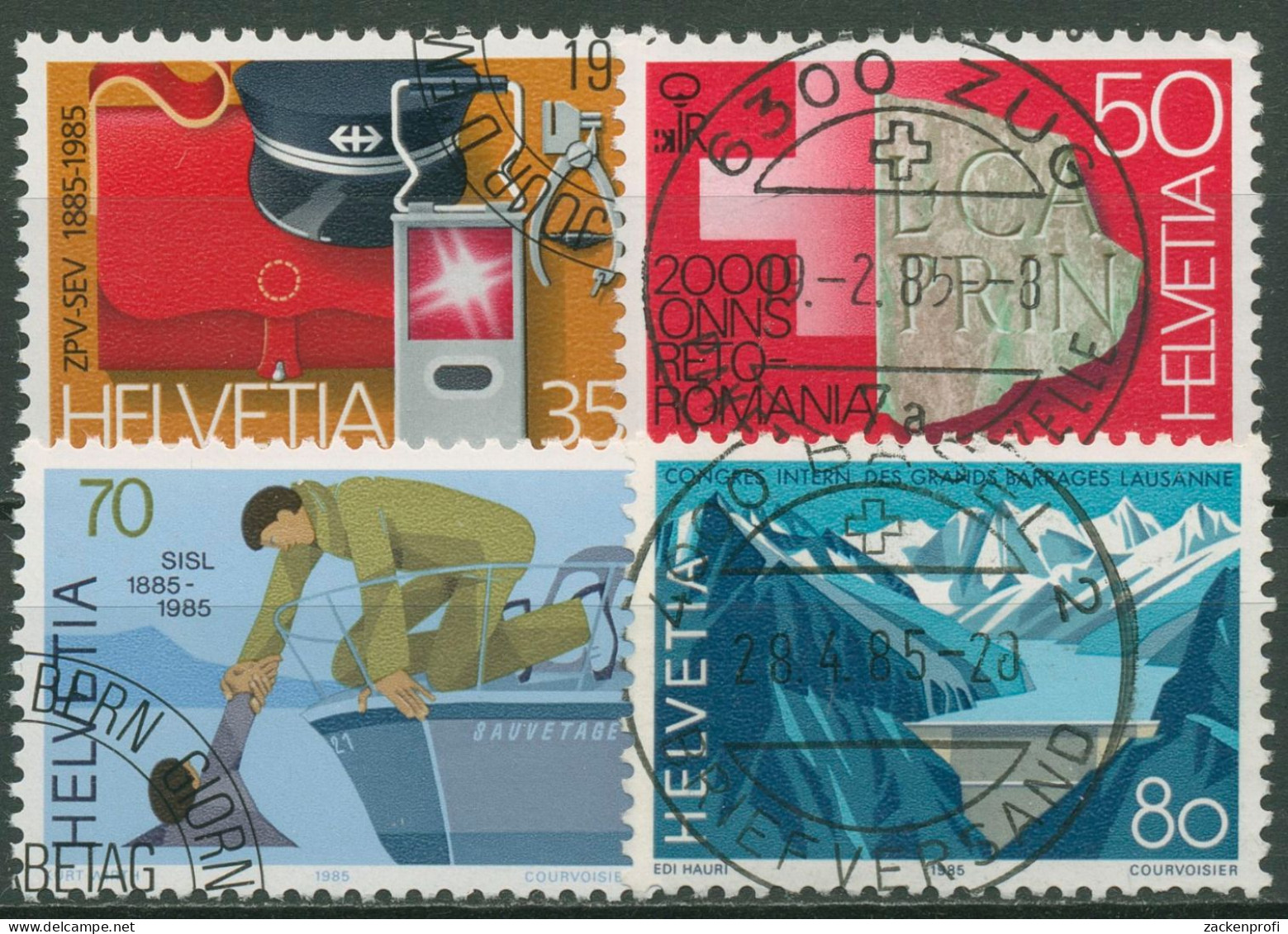 Schweiz 1985 Ereignisse Zugverkehr Seenotrettung Talsperre 1290/93 Gestempelt - Used Stamps