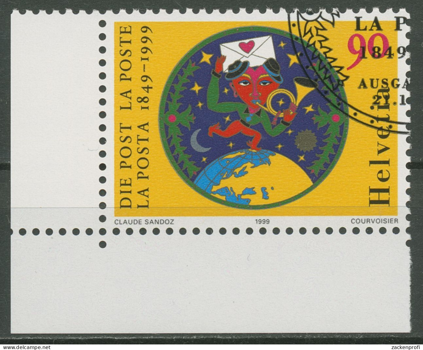 Schweiz 1999 150 Jahre Post Postbote Weltkugel 1672 Ecke Gestempelt - Usados