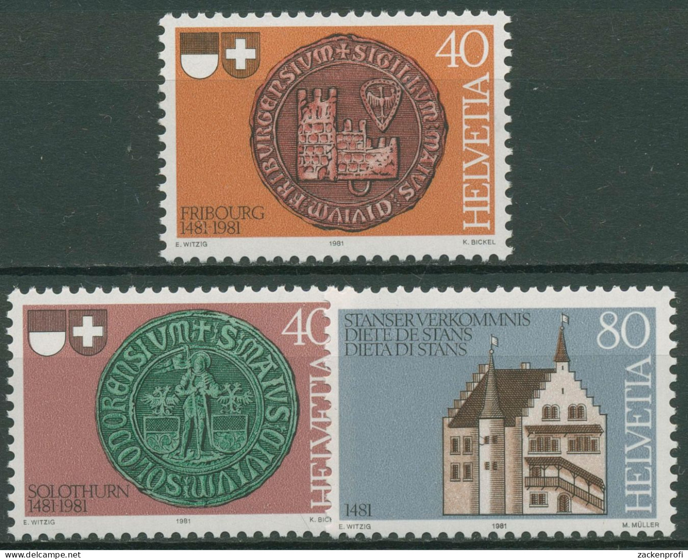 Schweiz 1981 Freiburg Solothurn Stanser Verkommnis Rathaus 1203/05 Postfrisch - Nuevos