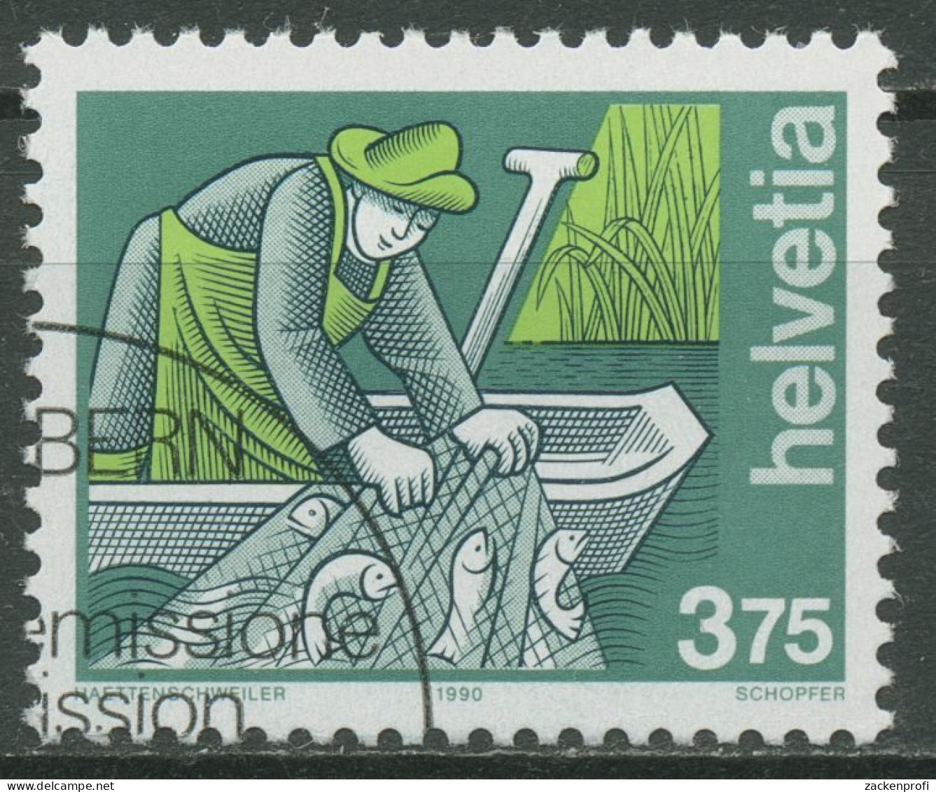 Schweiz 1990 Berufe Fischer 1413 Gestempelt - Usados