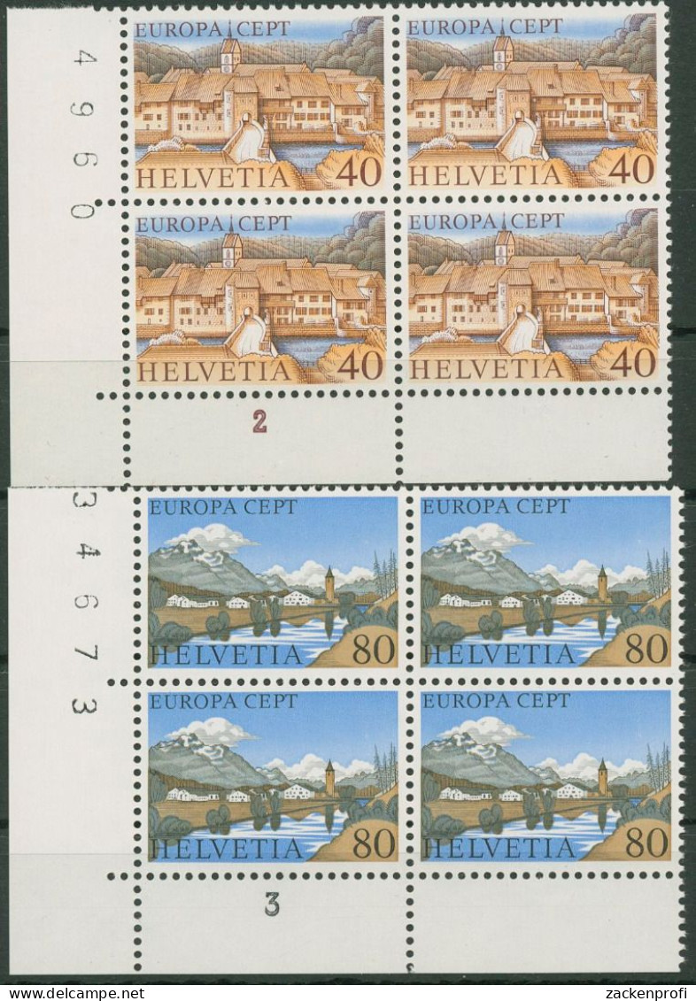 Schweiz 1977 Europa CEPT Landschaften 1094/95 4er-Block Ecke Bogennummer Postfr. - Nuovi