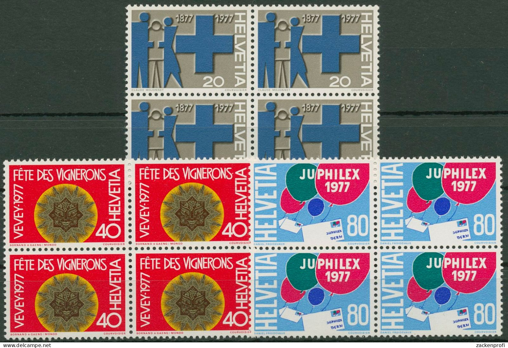 Schweiz 1977 Ereignisse Winzerfest JUPHILEX 1087/89 4er-Block Postfrisch - Neufs