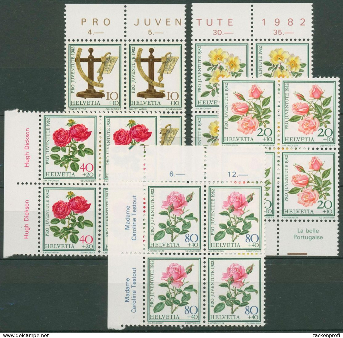 Schweiz 1982 Pro Juventute Pflanzen 1236/40 4er-Block Randbeschriftung Postfri. - Nuevos