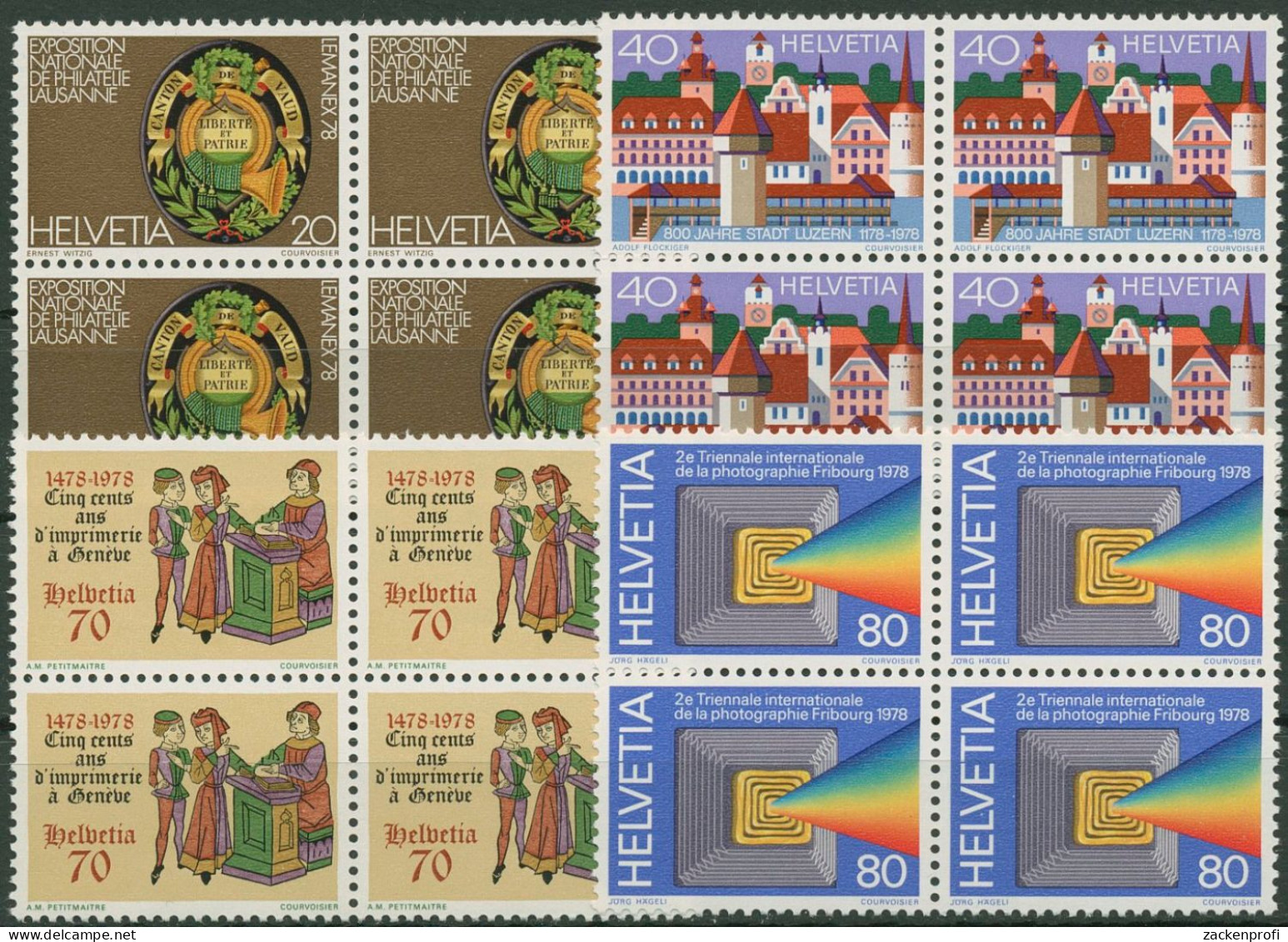 Schweiz 1978 Ereignisse LEMANEX Buchdruck 1116/19 4er-Block Postfrisch - Nuevos