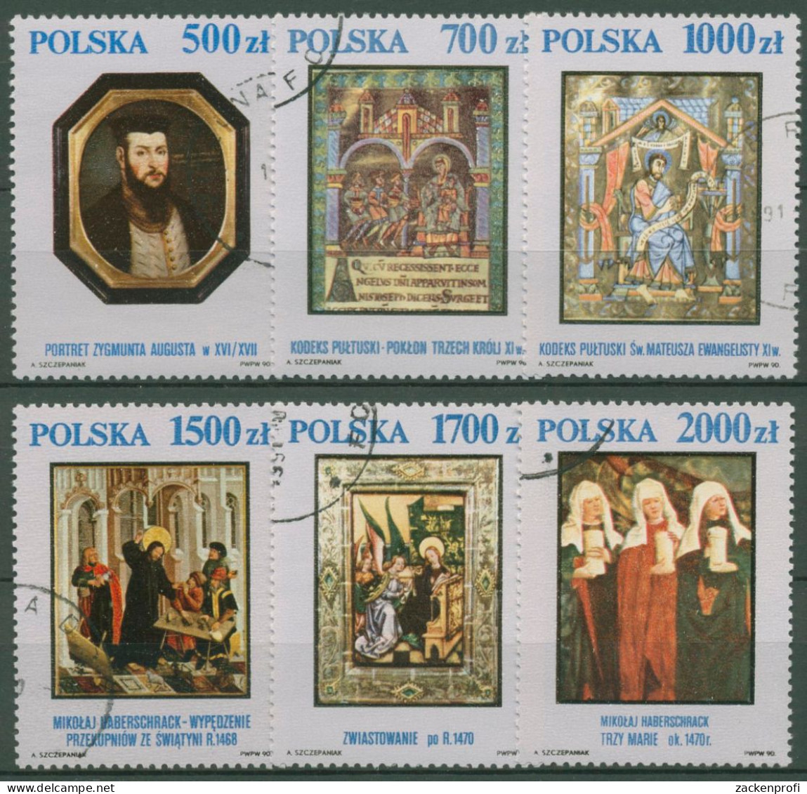 Polen 1991 Nationalmuseum Krakau Gemälde Miniaturen 3306/11 Gestempelt - Used Stamps