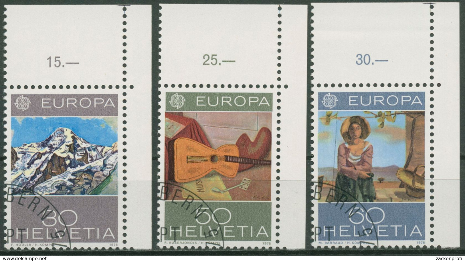Schweiz 1975 Europa CEPT Gemälde 1050/52 Ecke Gestempelt - Used Stamps