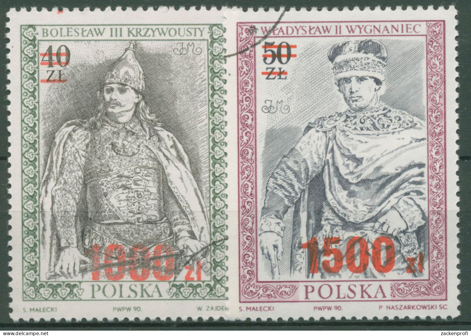 Polen 1991 Herrscher Herzöge MiNr. VII/VIII Mit Aufdruck 3315/16 Gestempelt - Gebraucht