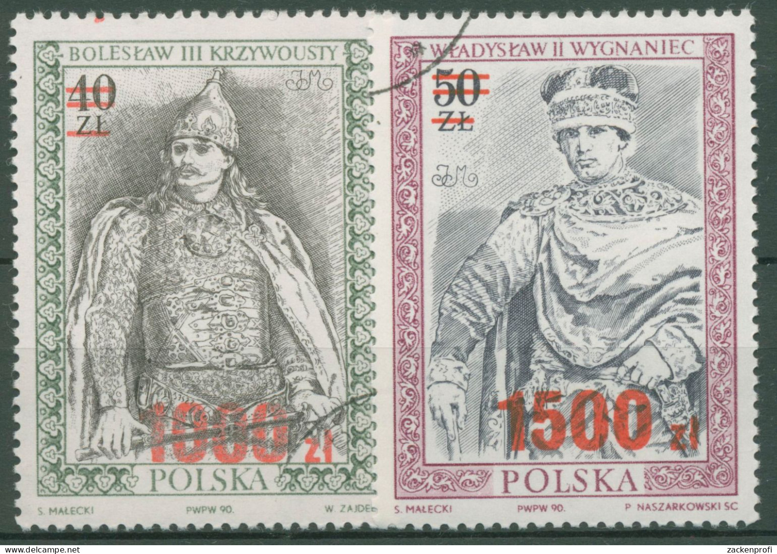 Polen 1991 Herrscher Herzöge MiNr. VII/VIII Mit Aufdruck 3315/16 Gestempelt - Gebruikt