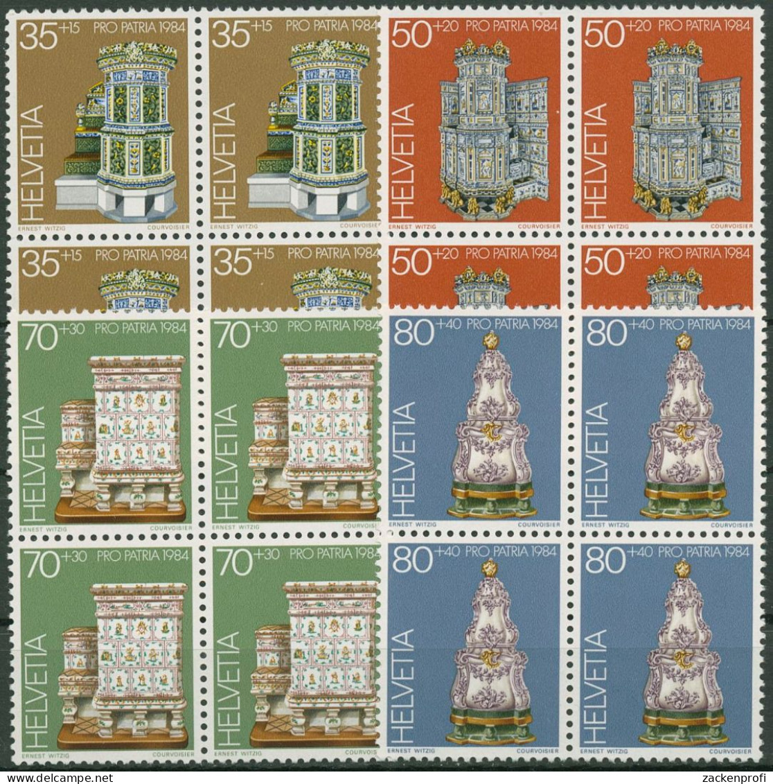 Schweiz 1984 Pro Patria Museumsschätze Kachelöfen 1272/75 4er-Block Postfrisch - Ungebraucht