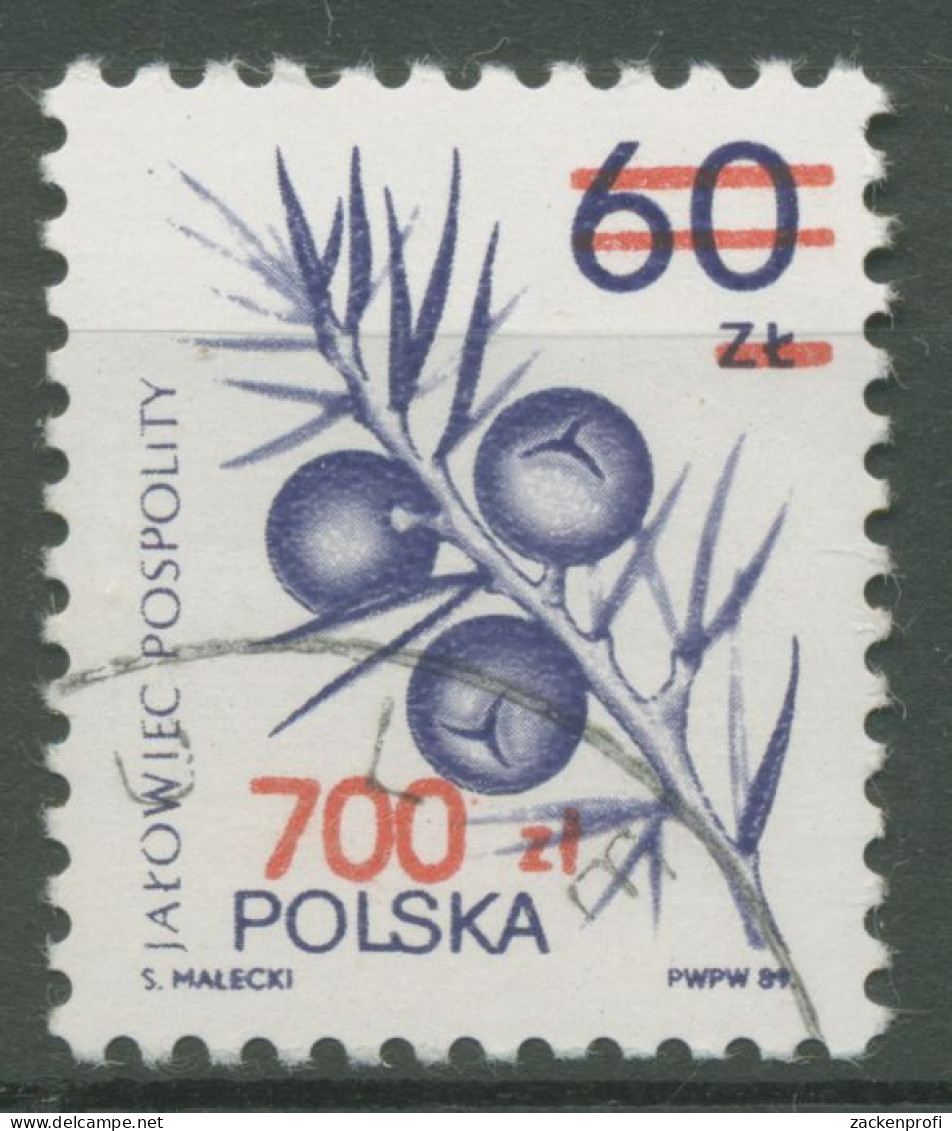 Polen 1990 Heilpflanzen Wacholder MiNr. 3215 Mit Aufdruck 3269 Gestempelt - Used Stamps