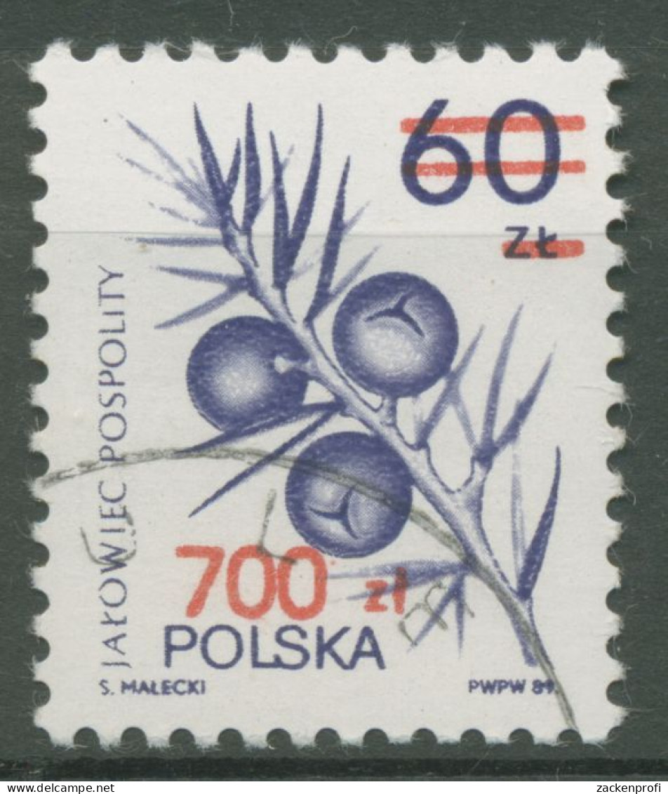 Polen 1990 Heilpflanzen Wacholder MiNr. 3215 Mit Aufdruck 3269 Gestempelt - Oblitérés