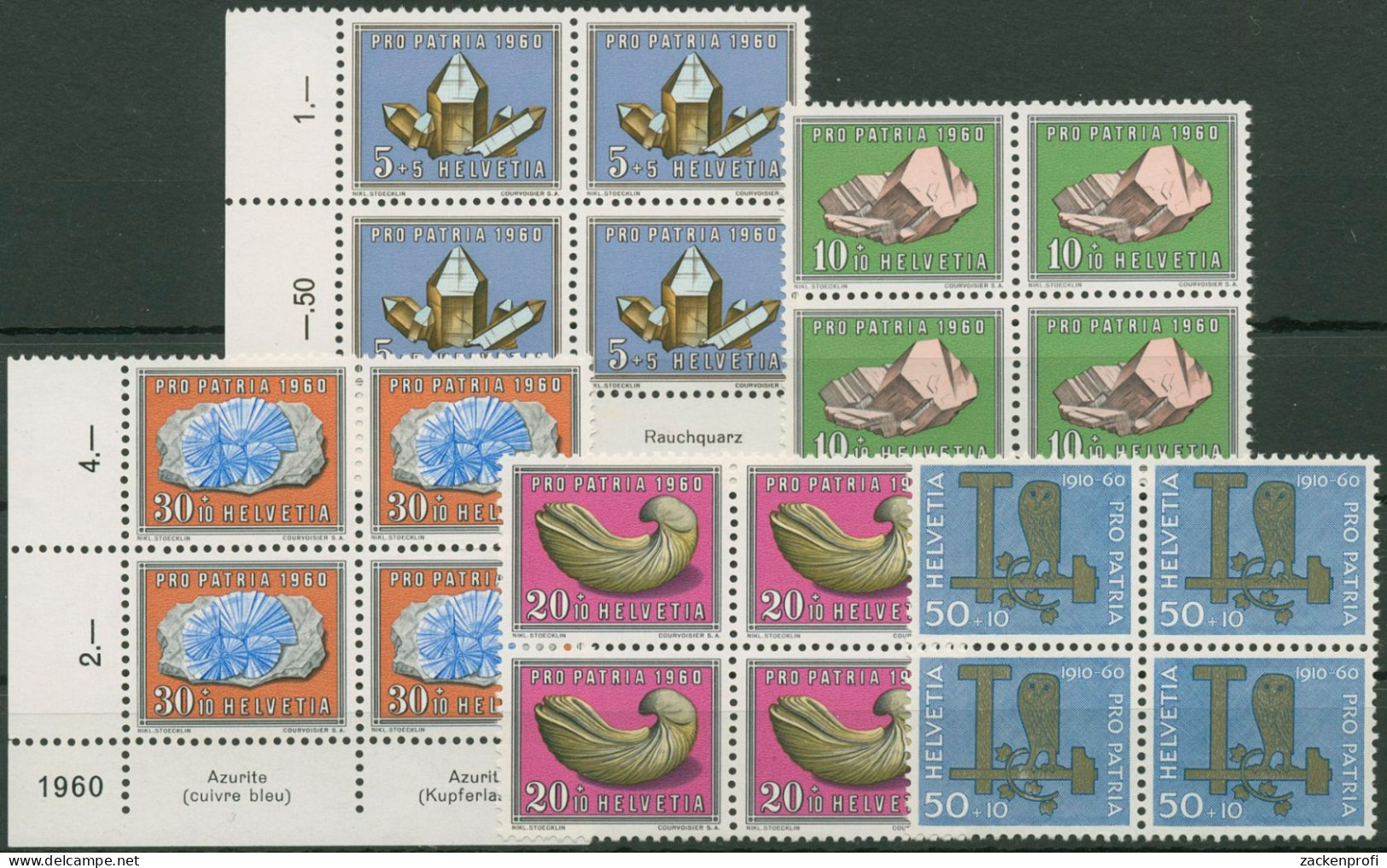 Schweiz 1960 Pro Patria Mineralien 714/18 4er-Block Postfrisch - Ungebraucht