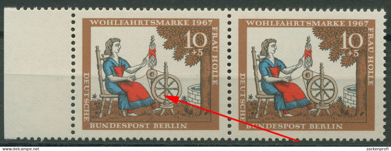 Berlin 1967 Wohlfahrt Frau Holle Mit Plattenfehler 310 F 21 Postfrisch - Errors & Oddities