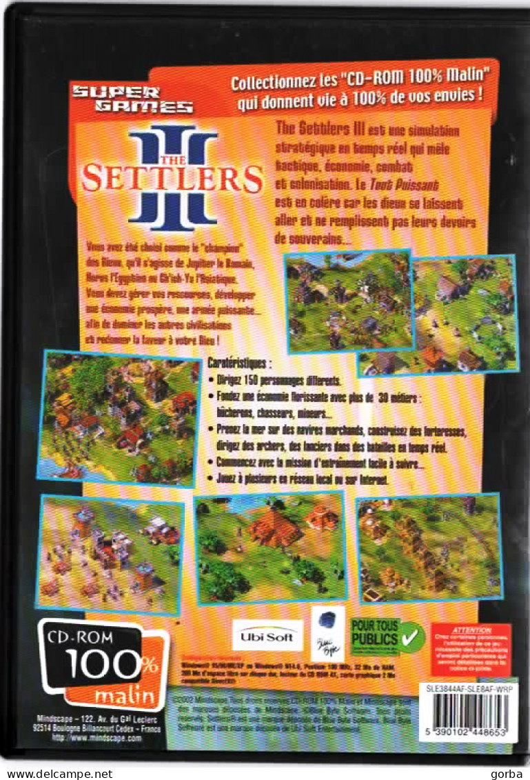 * JEU  PC - SETTLERS III -  2 CD  Sauvez Votre Dieu D'un Terrible Châtiment - Avec Livret - PC-Games