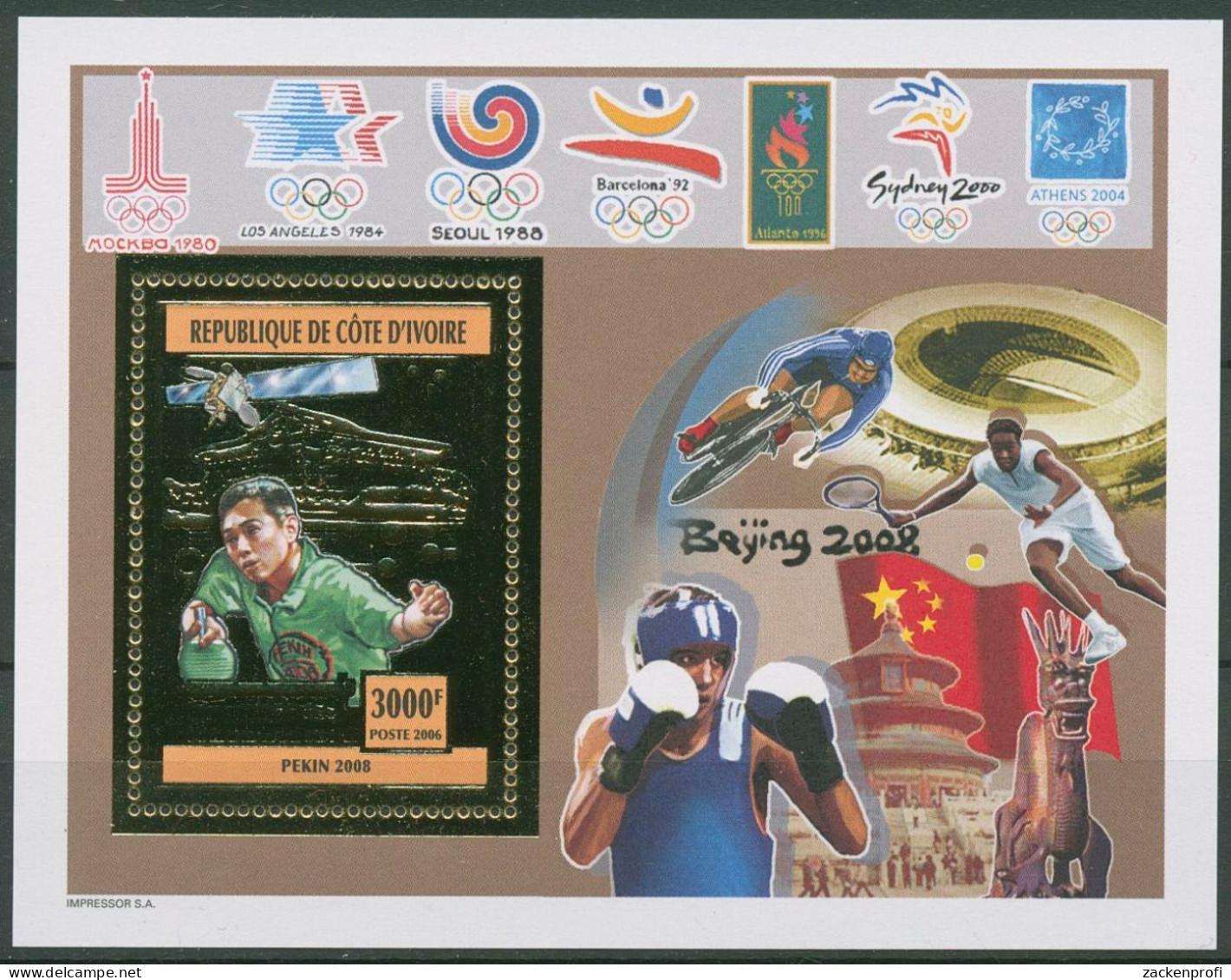 Elfenbeinküste 2005 Olympiade Peking Tischtennis Block 165 A Postfrisch (C40599) - Ivoorkust (1960-...)