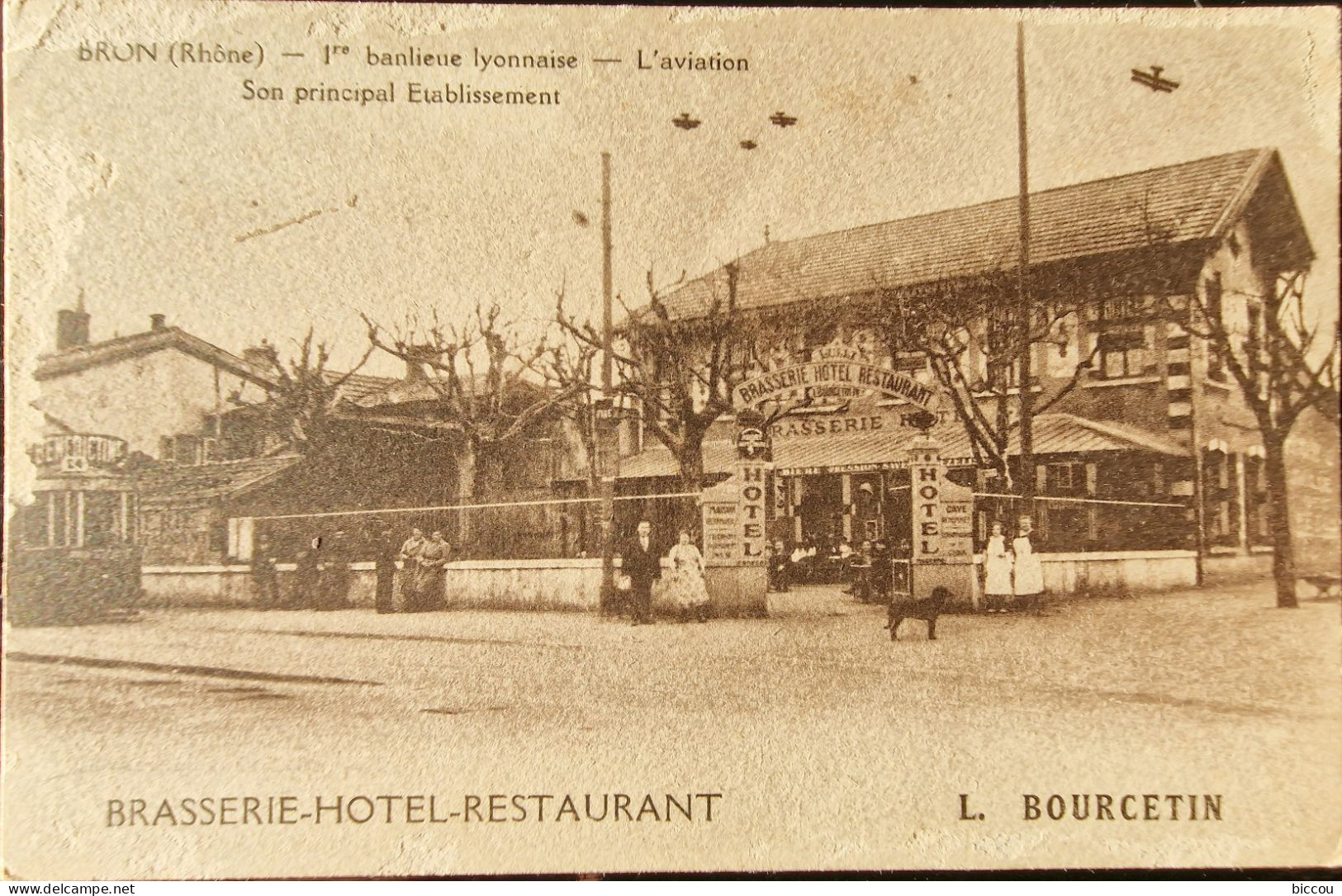 Cpa BRON 69 - 1re Banlieue Lyonnaise - L'aviation - Son Principale Etablissement - Brasserie Hôtel Restaurant BOURCETIN - Bron