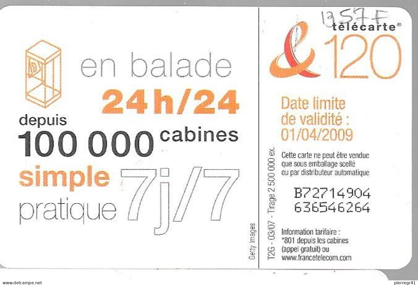 CARTE-PUBLIC-120U-F1357F-GEM1-03/07-DANSE 3- Exp 01/04/2009-UTILISE-TBE - 2007