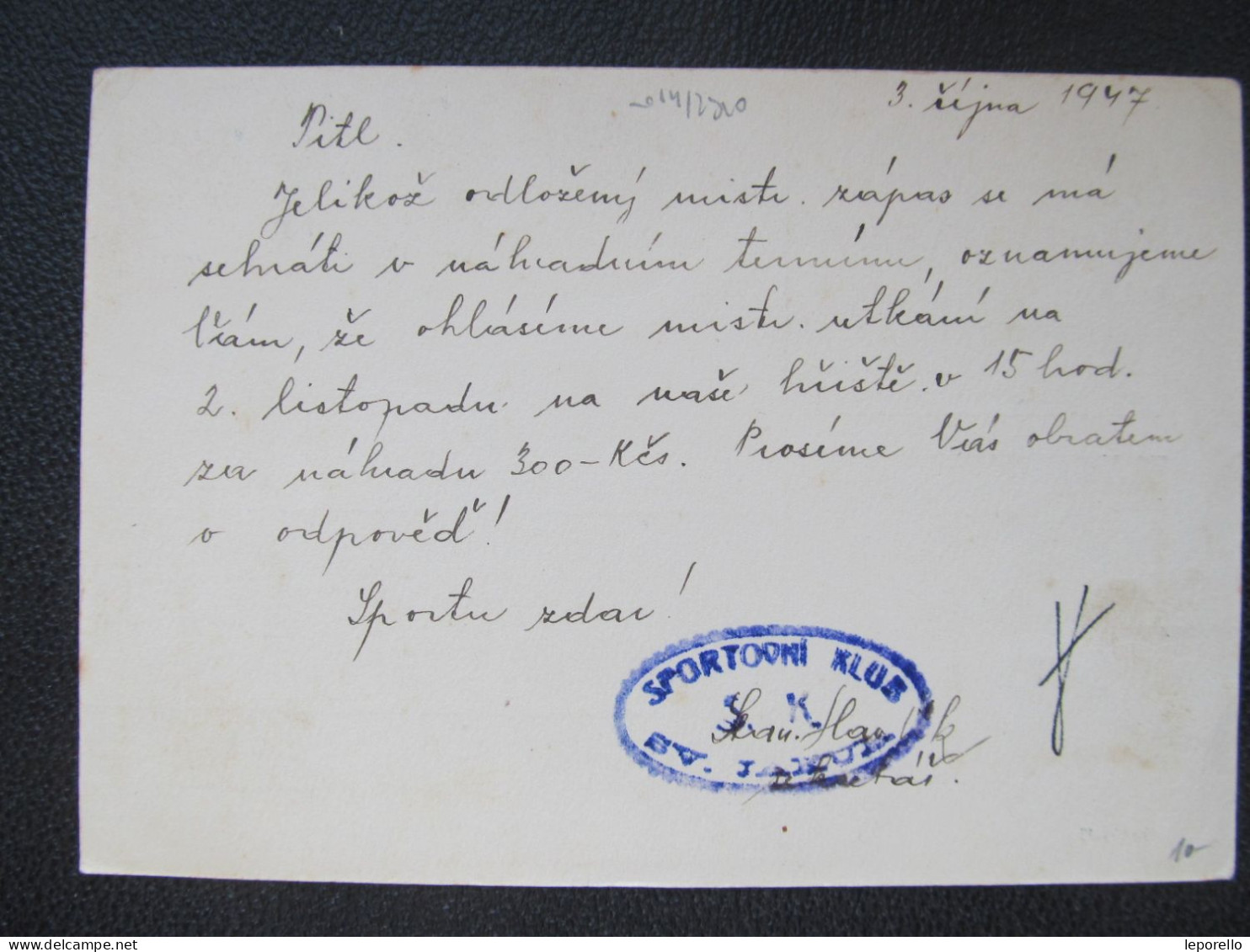 BRIEF Svatý Jakub Církvcie - Malín Kutná Hora Fotbal 1947  /// P4322 - Lettres & Documents