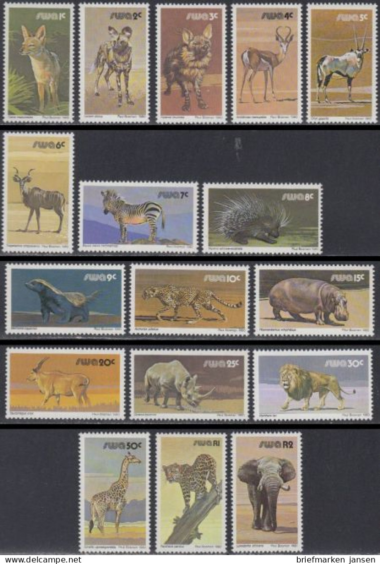 Südwestafrika Mi.Nr. 476-92x Freim. Wildlebende Säugetiere (17 Werte) - Namibie (1990- ...)