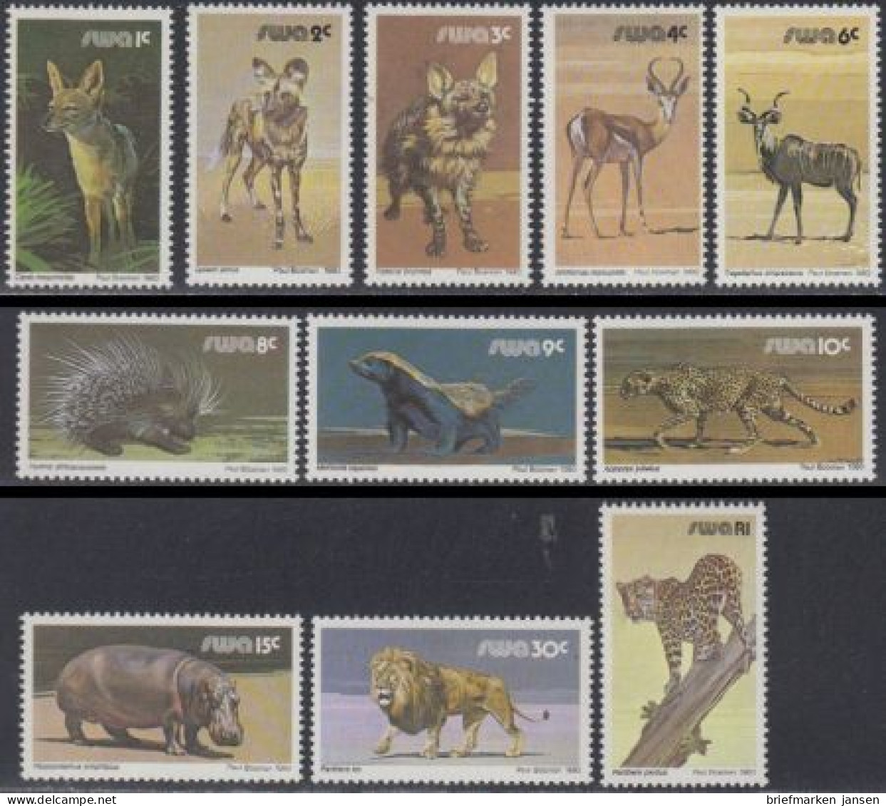 Südwestafrika Mi.Nr. 476-91y Freim. Wildlebende Säugetiere (11 Werte) - Namibie (1990- ...)