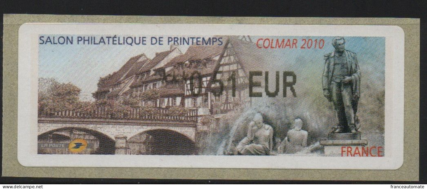 Atm, Lisa2, Salon Philatélique De Printemps à COLMAR, 23 Avril 2010. Sans Mention  ECOPLI 0.51€. STATUE DE ARMAND BRUAT - 2010-... Illustrated Franking Labels