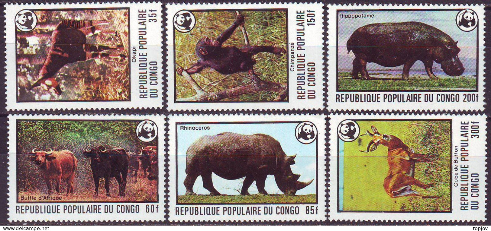 CONGO - WWF  DEER RHINOCEROS OKAPI CHIMPANZEA HIPPO - **MNH - 1978 - Ungebraucht