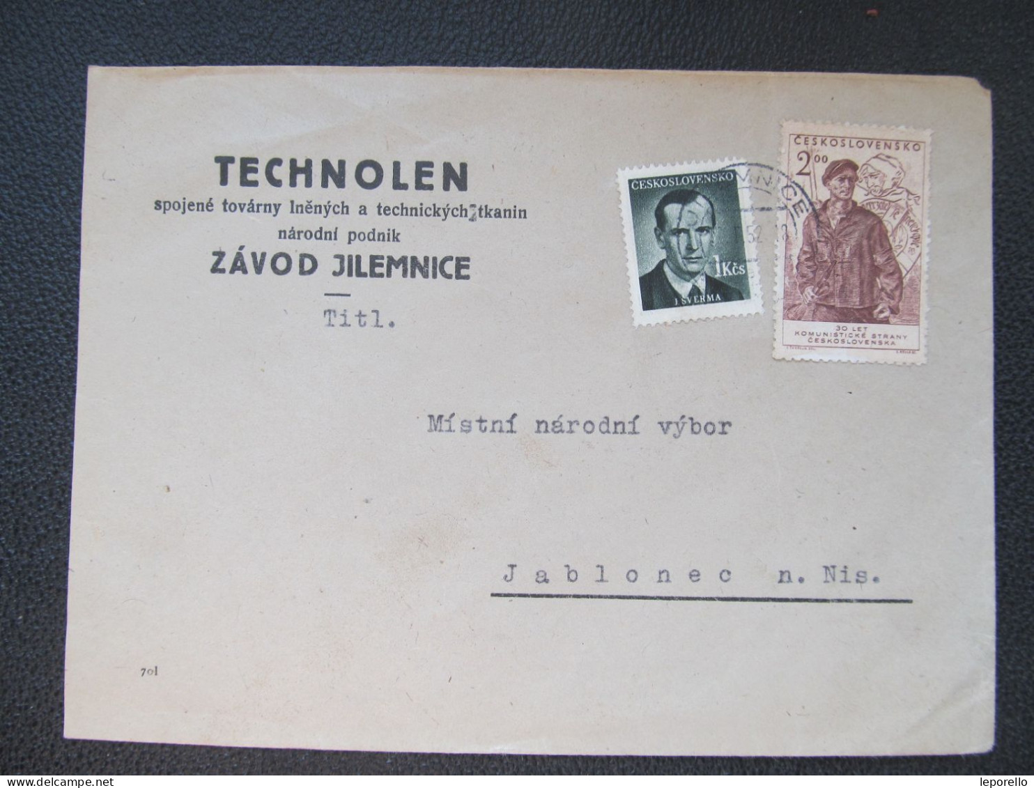 BRIEF Jilemnice - Jablonec Nad Nisou Technolen 1952 /// P4314 - Lettres & Documents